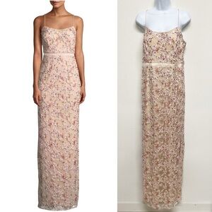 Aidan Mattox Womens Blush Pink Floral Embroidered Beaded Long Gown Size 10